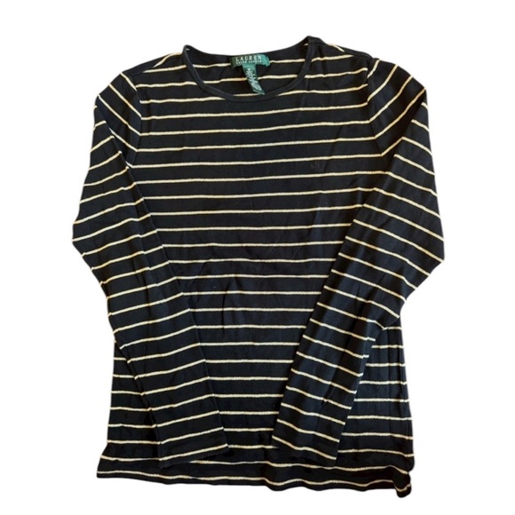 Lauren Ralph Lauren Tops - LAUREN RALPH Lauren Black Gold Striped Long Sleeve Top SZ  M